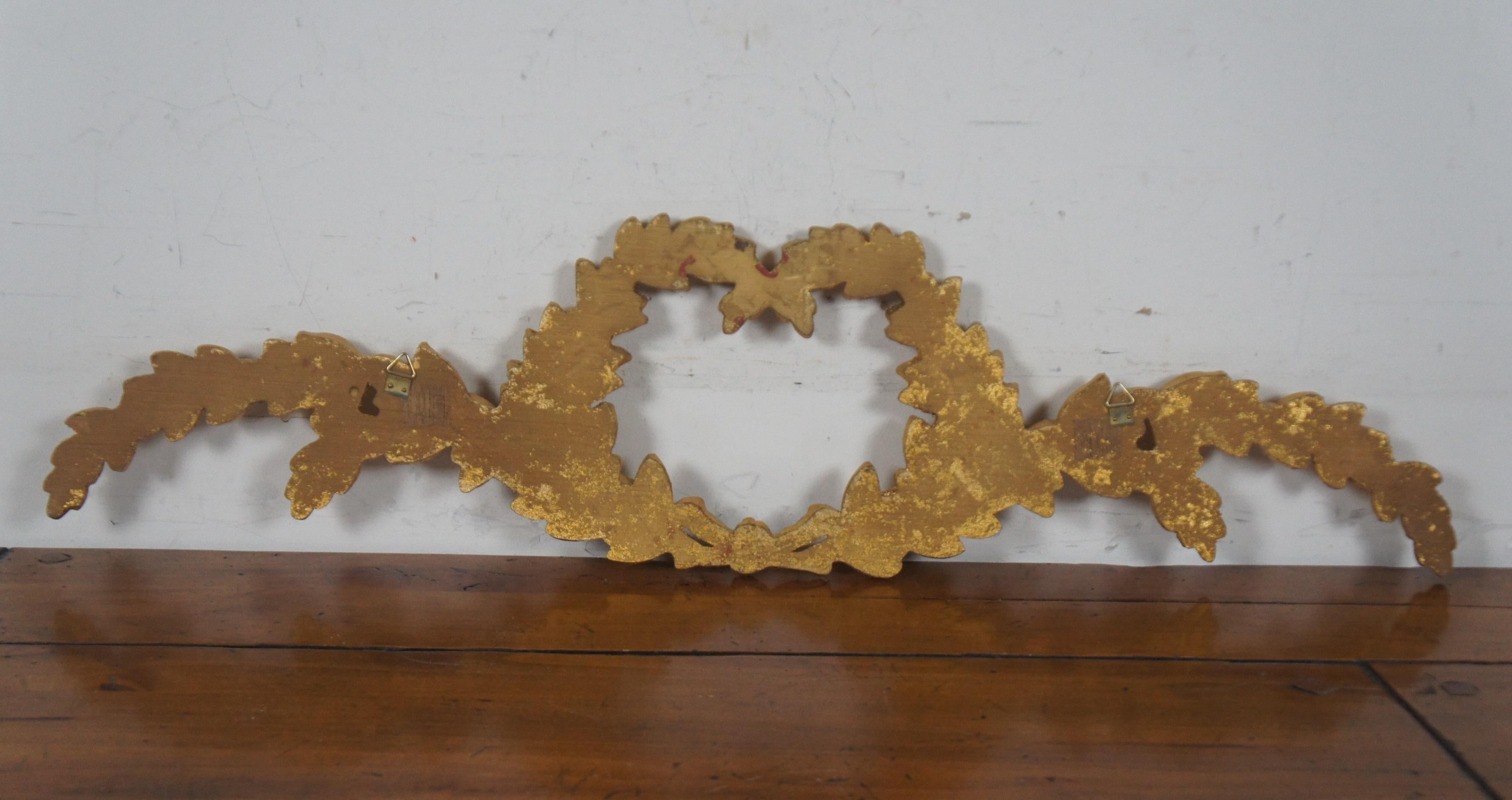 20th Century French Neoclassical Gold Giltwood Laurel Wreath Garland Pediment Wall Plaque