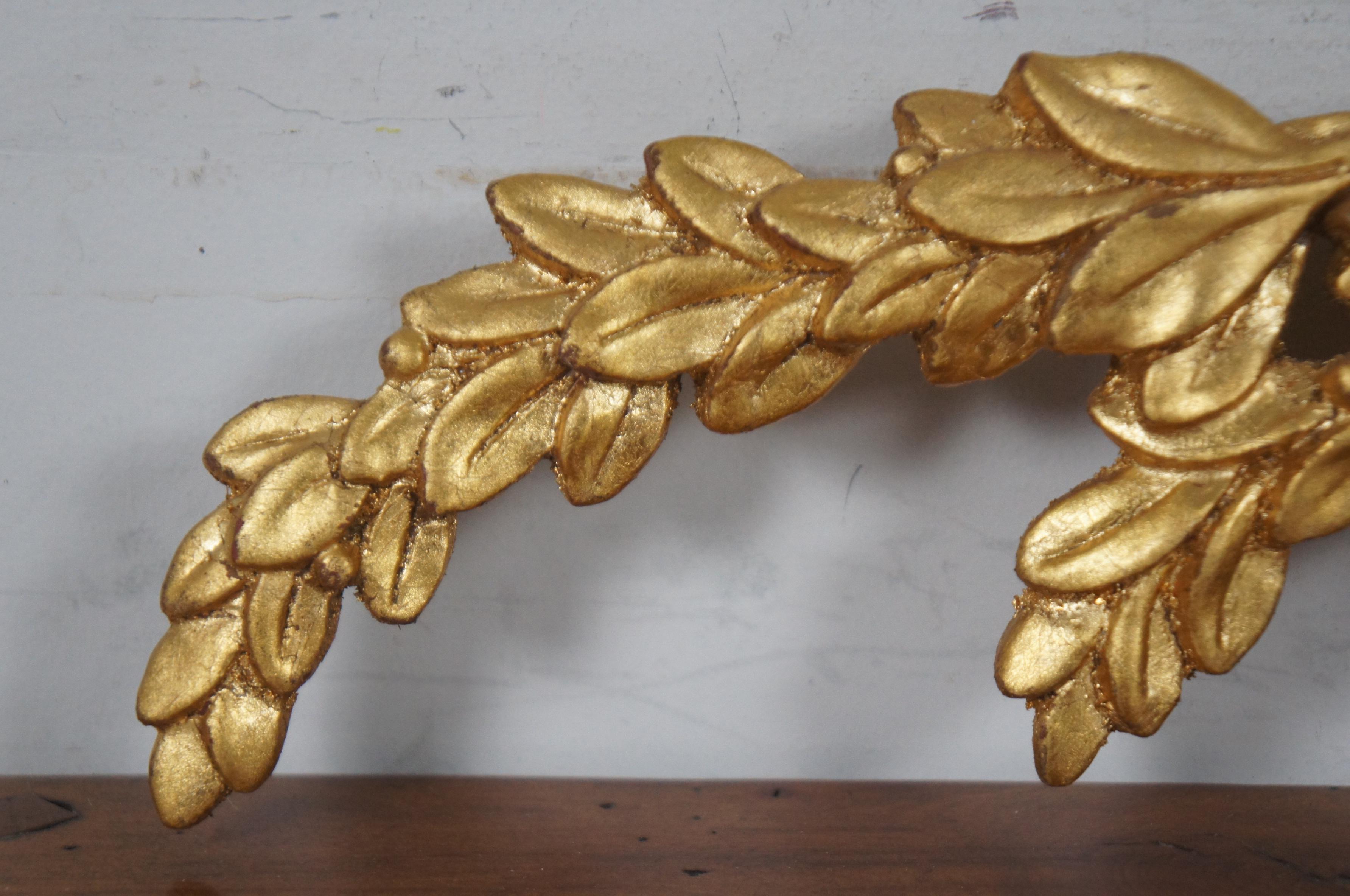 French Neoclassical Gold Giltwood Laurel Wreath Garland Pediment Wall Plaque 3