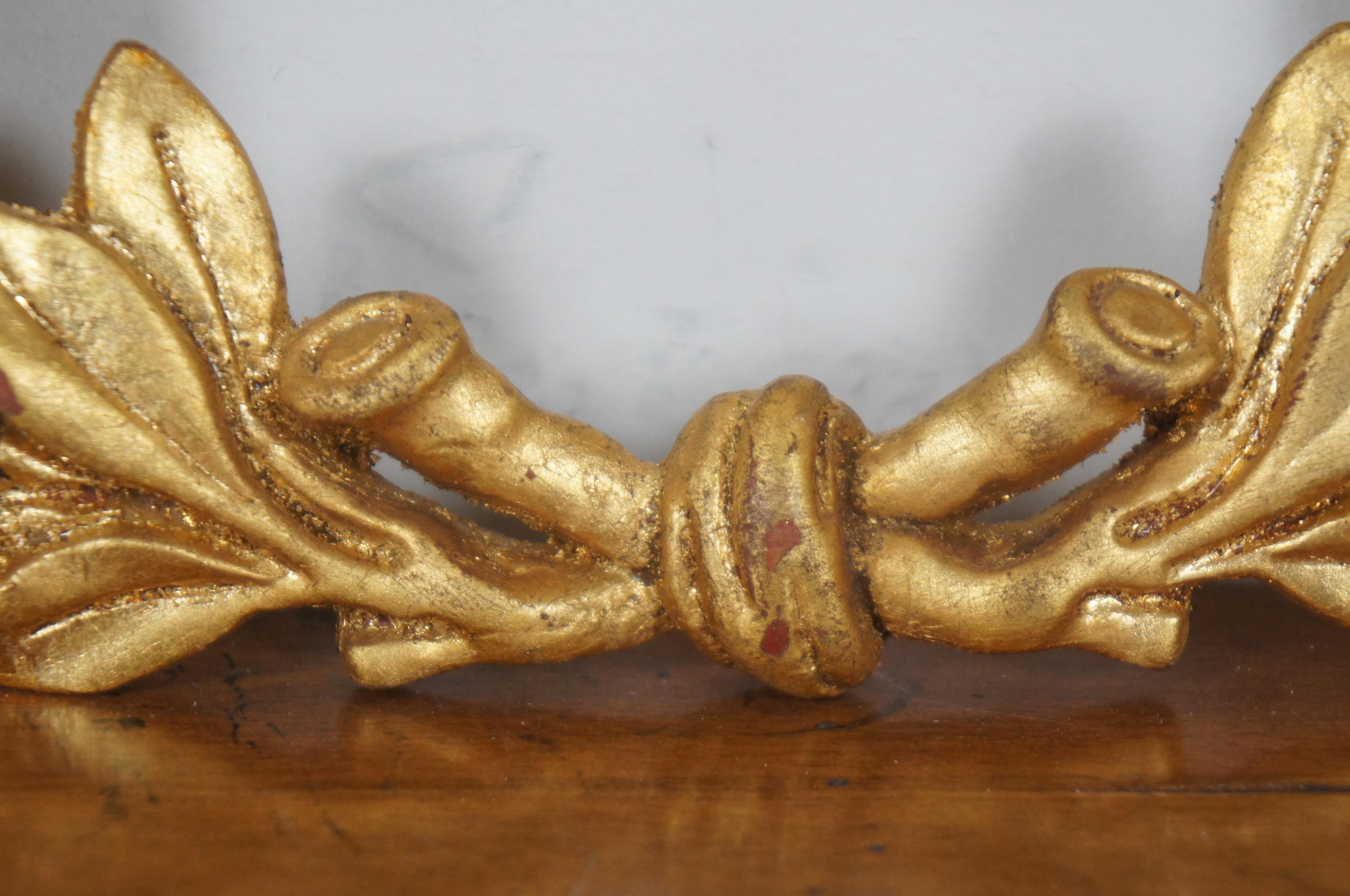 French Neoclassical Gold Giltwood Laurel Wreath Garland Pediment Wall Plaque 4