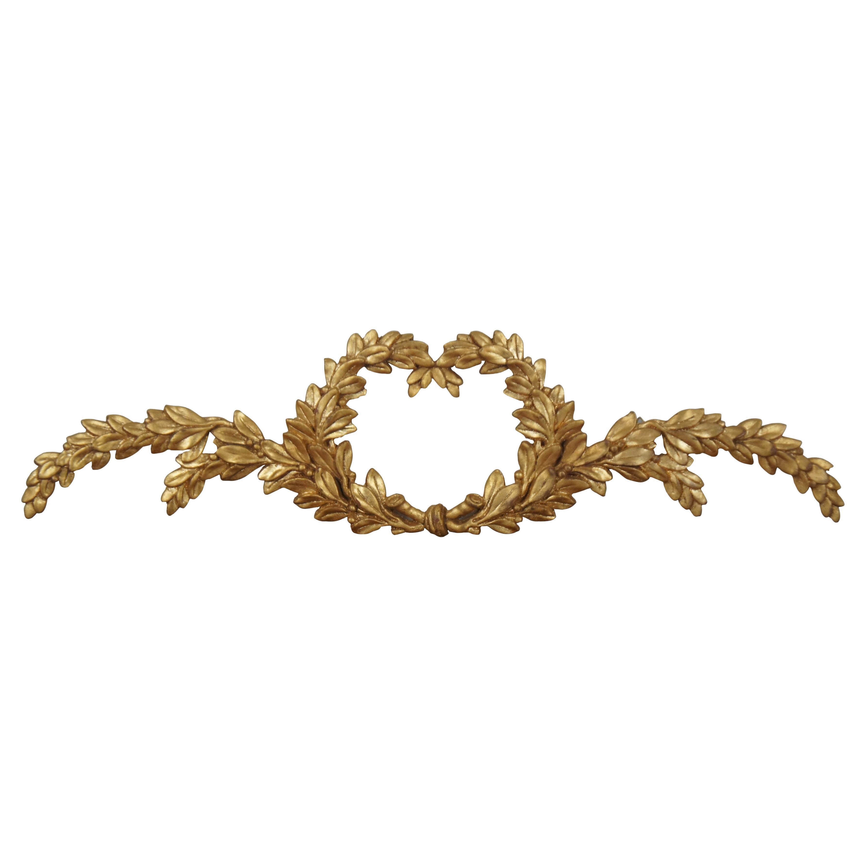 French Neoclassical Gold Giltwood Laurel Wreath Garland Pediment Wall Plaque