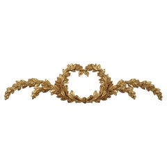 French Neoclassical Gold Giltwood Laurel Wreath Garland Pediment Wall Plaque