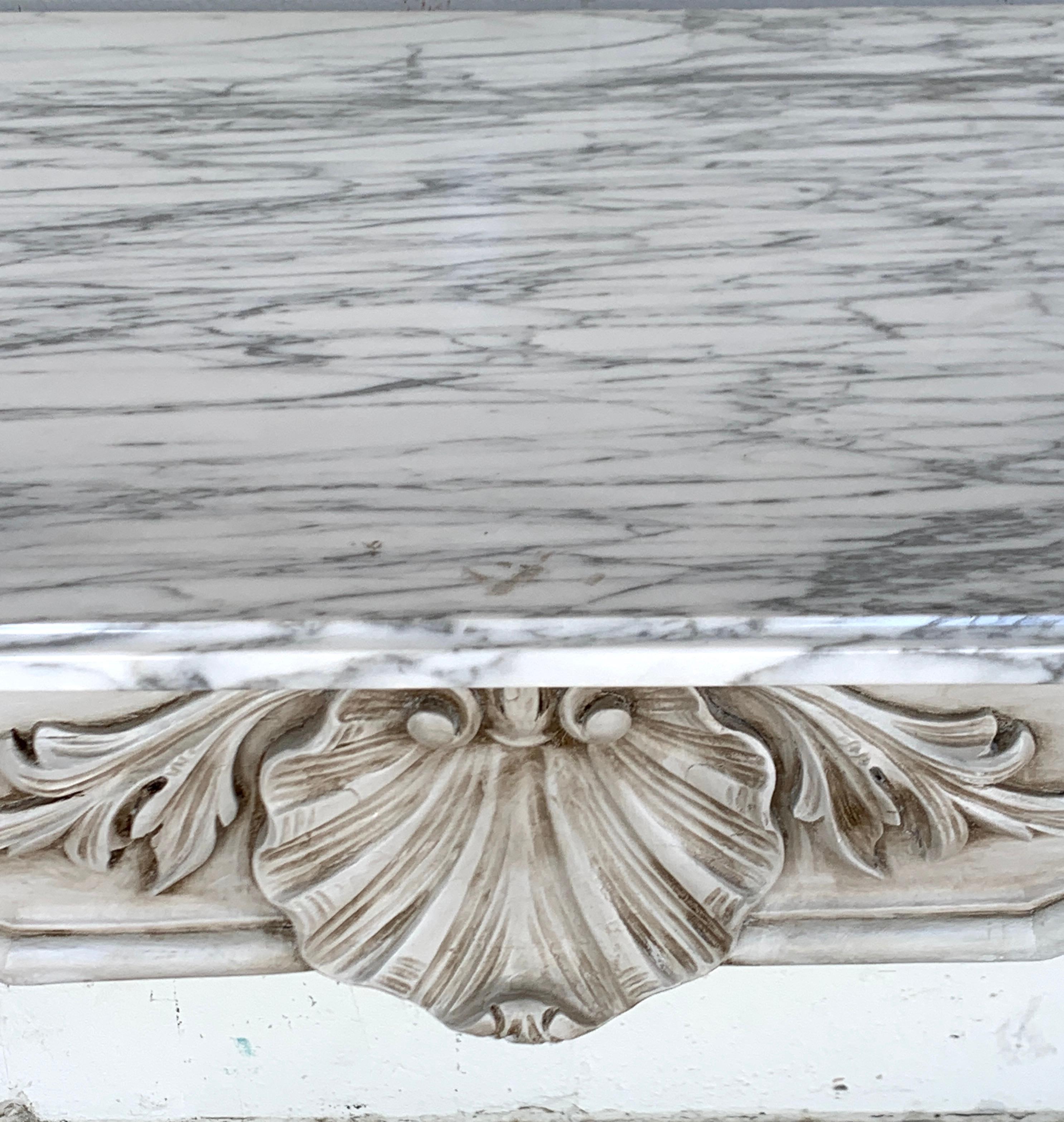 French Neoclassical Grey Painted Marble-Top Console Table In Good Condition In West Palm Beach, FL