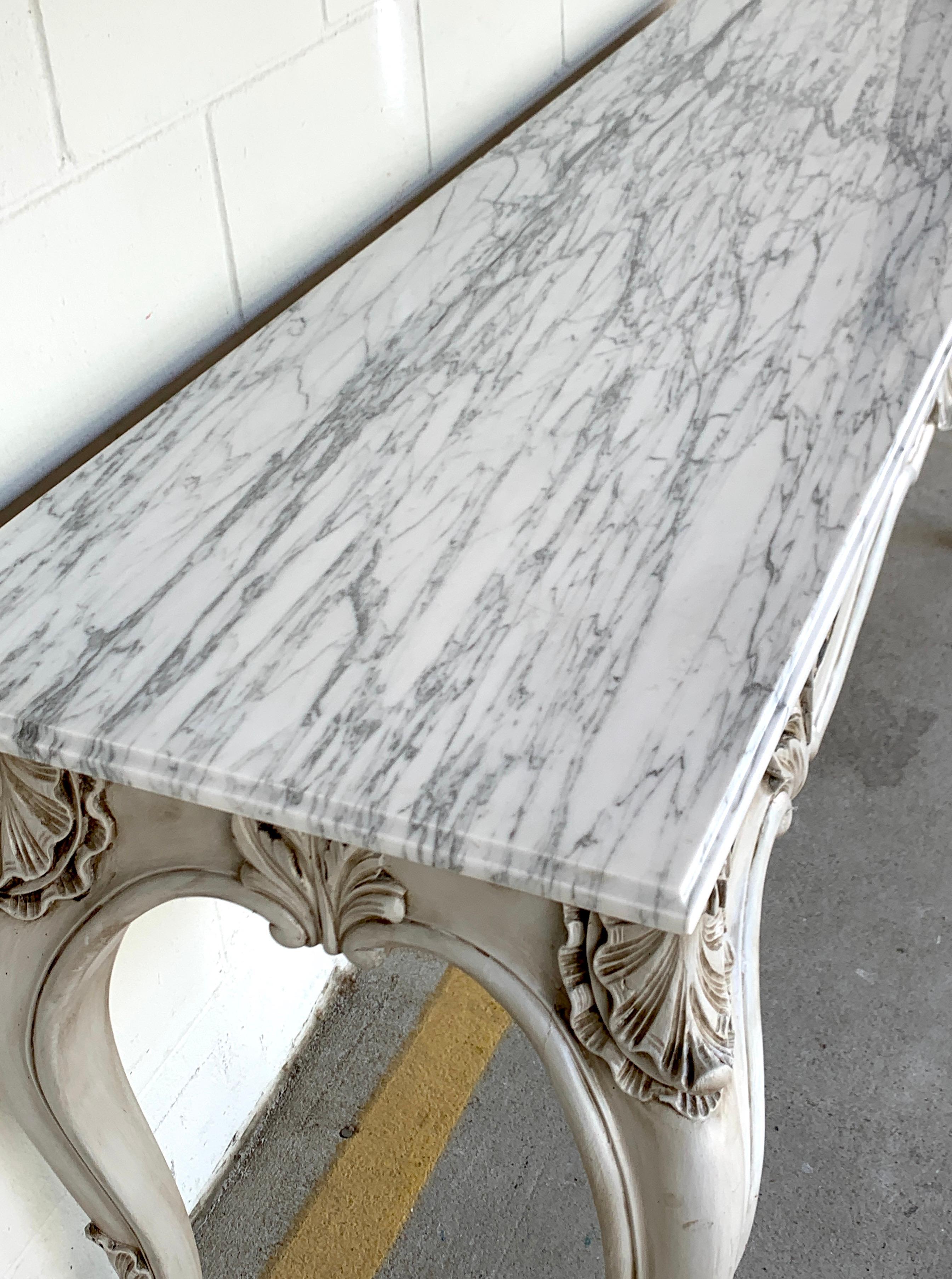 20th Century French Neoclassical Grey Painted Marble-Top Console Table