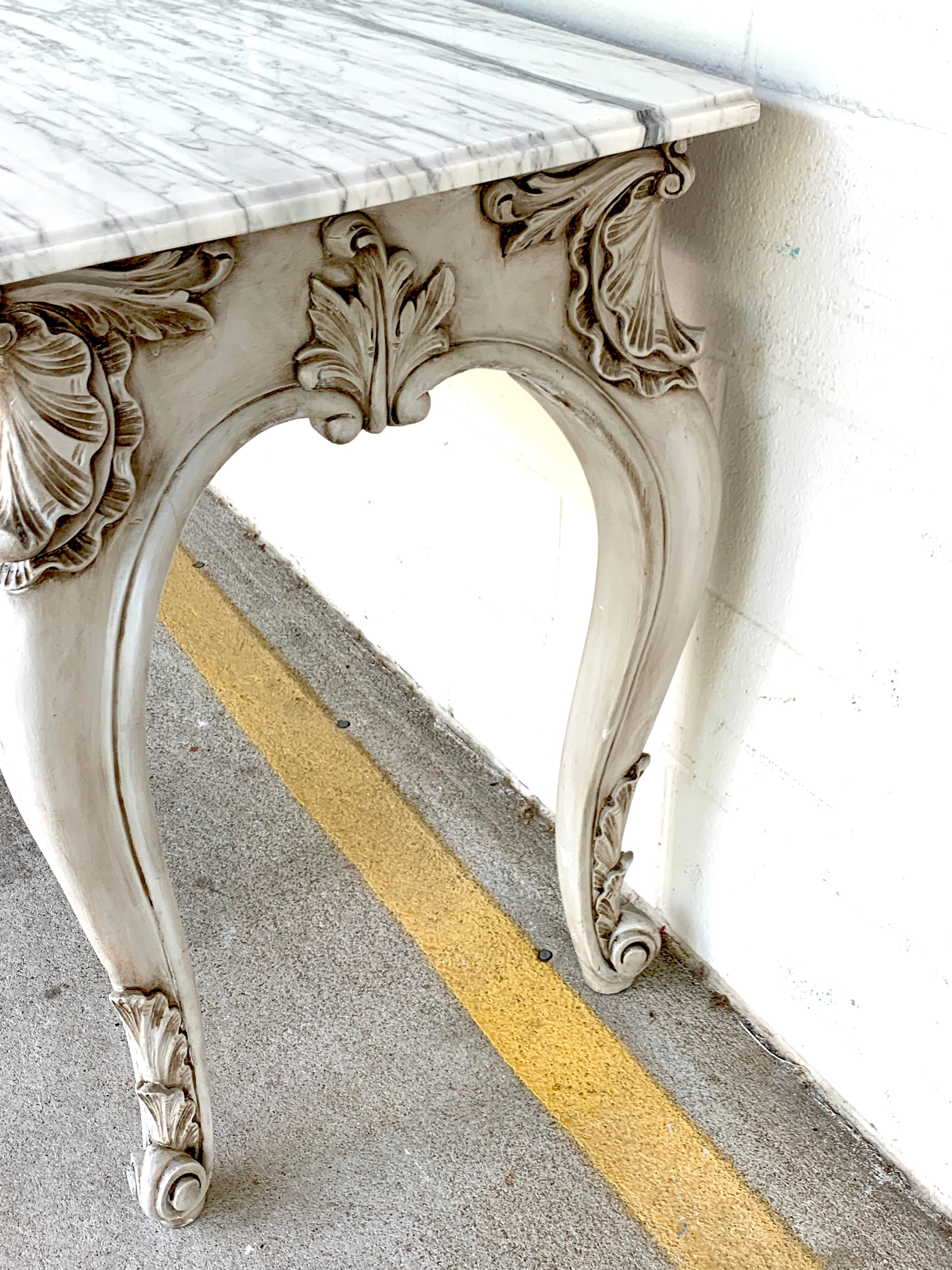 French Neoclassical Grey Painted Marble-Top Console Table 2