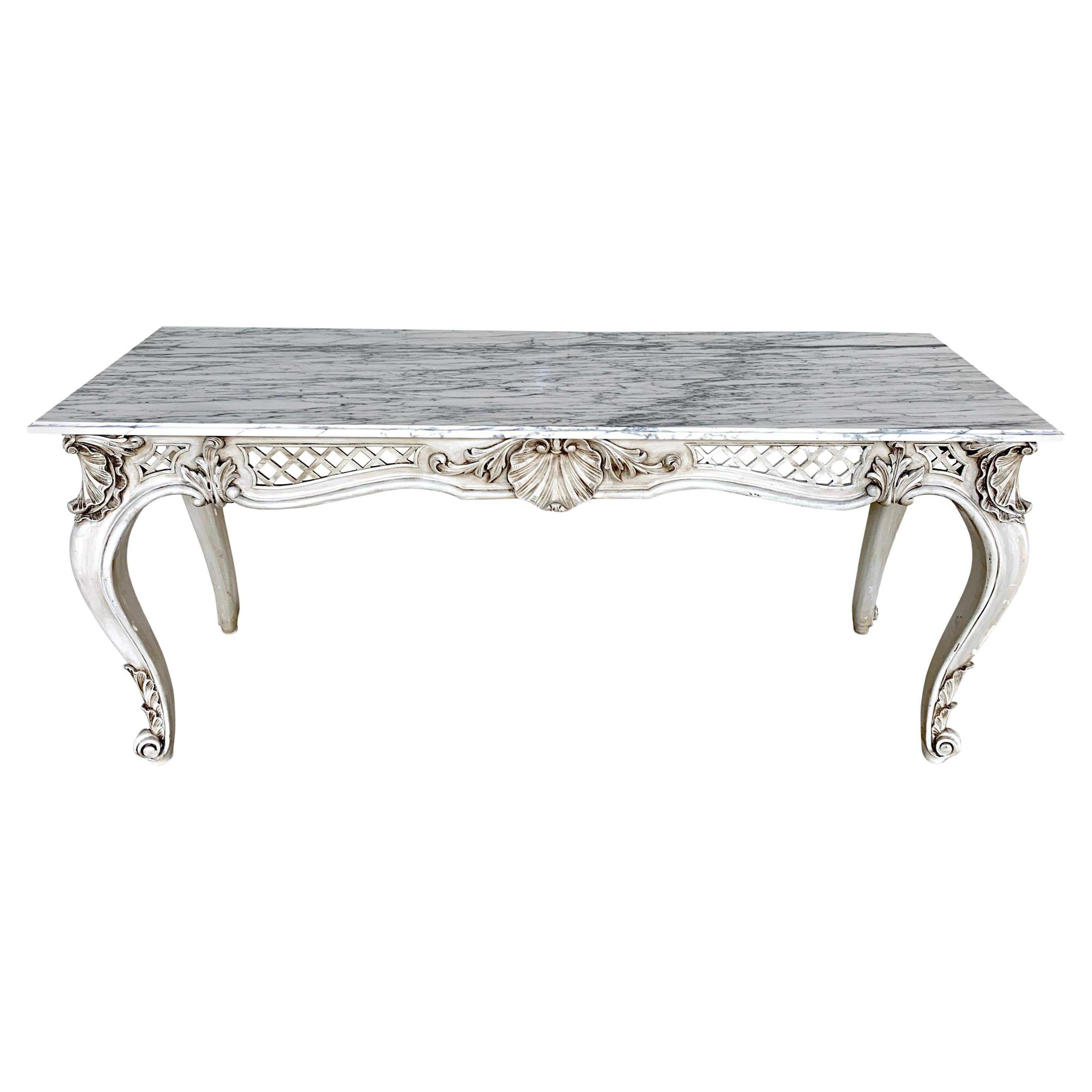 French Neoclassical Grey Painted Marble-Top Console Table