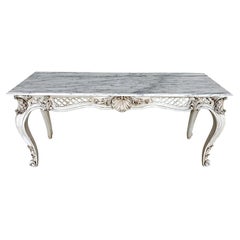 French Neoclassical Grey Painted Marble-Top Console Table