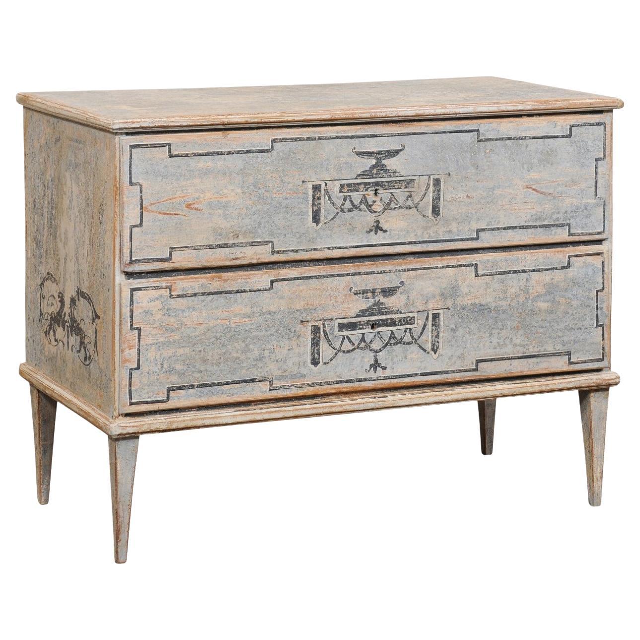 French Neoclassical Hand-Painted Commode, Urn & Griffin Motif