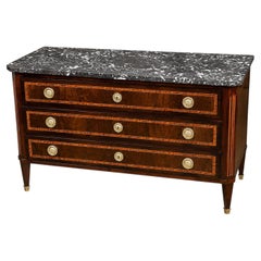 French Neoclassical Kingwood Inlaid Chest of Drawers with Marble Top