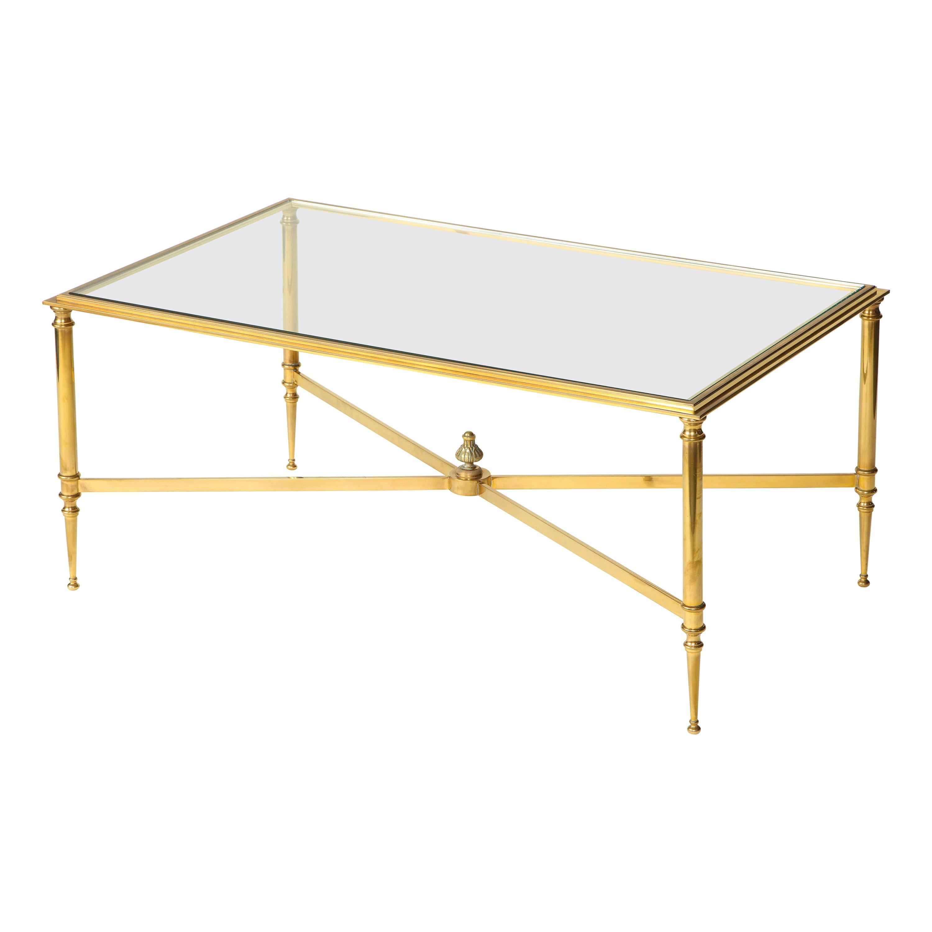 French Neoclassical Lacquered Brass and Glass Coffee Table