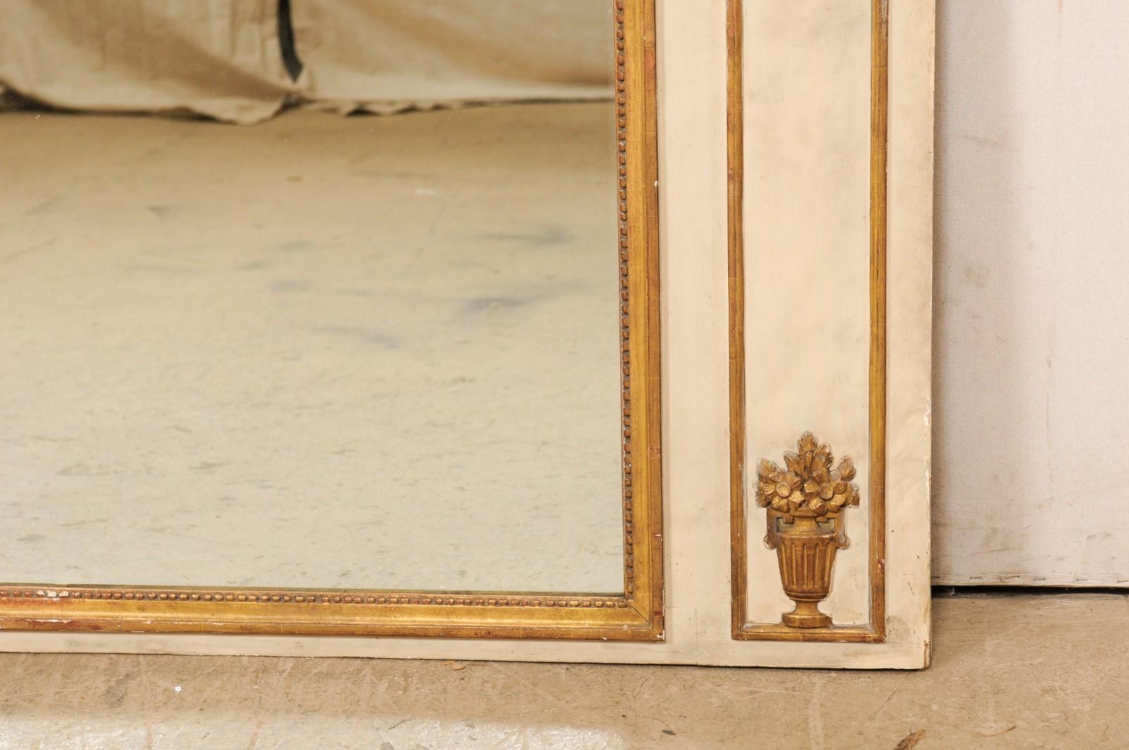 Wood French Neoclassical Large-Sized Overmantel Mirror w/Gilt Accents For Sale