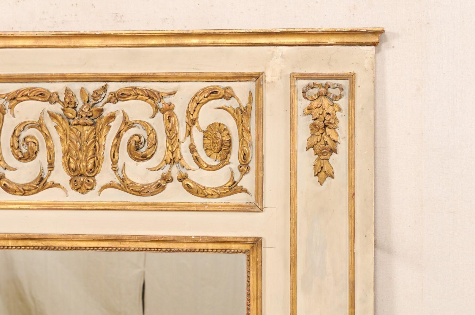 French Neoclassical Large-Sized Overmantel Mirror w/Gilt Accents For Sale 1