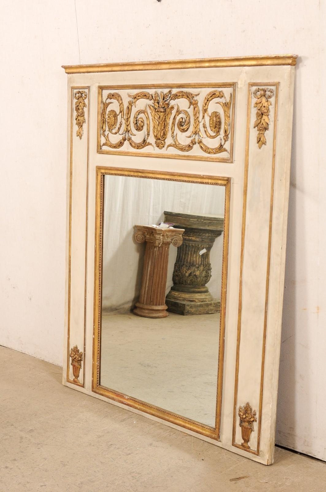 French Neoclassical Large-Sized Overmantel Mirror w/Gilt Accents For Sale 4