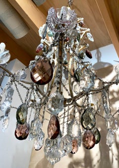 French Neoclassical Louis XV Manner 5-Light Bronze Amethyst Crystal Chandelier