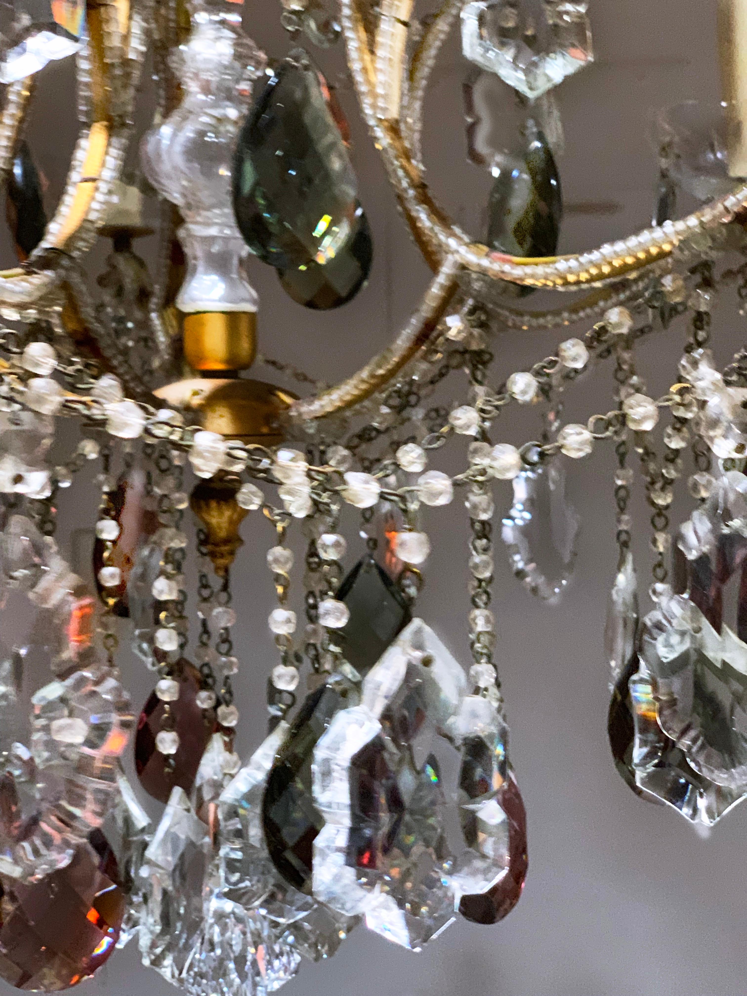 French Neoclassical Louis XV Manner 5-Light Bronze Amethyst Crystal Chandelier In Good Condition For Sale In Brooklyn, NY