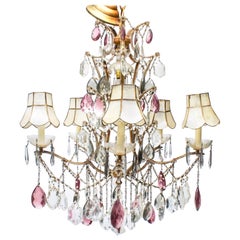 Vintage French Neoclassical Louis XV Manner 5-Light Bronze Amethyst Crystal Chandelier