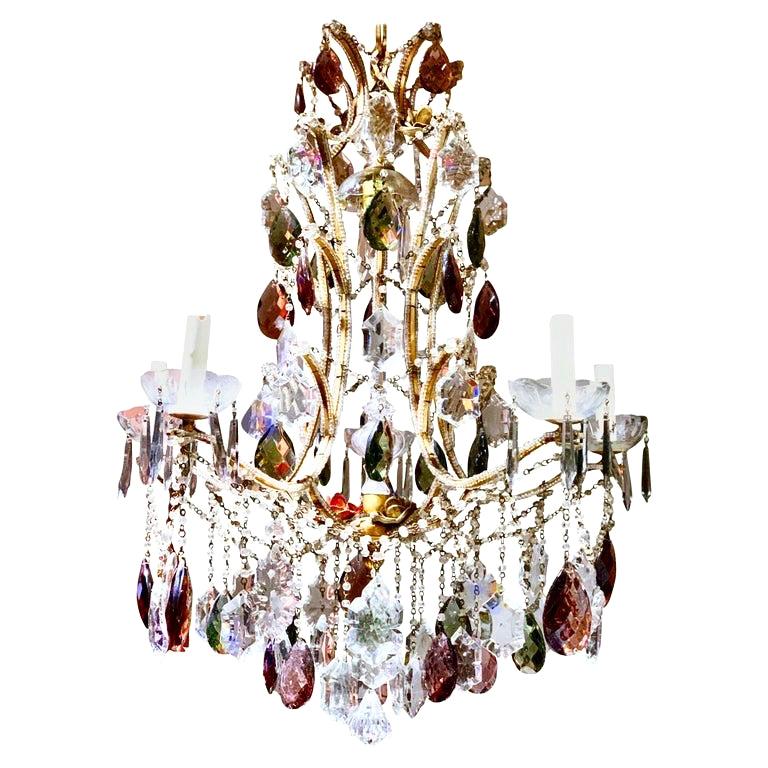 Lustre néoclassique français de style Louis XV à 5 feux, en bronze, améthyste et cristal en vente