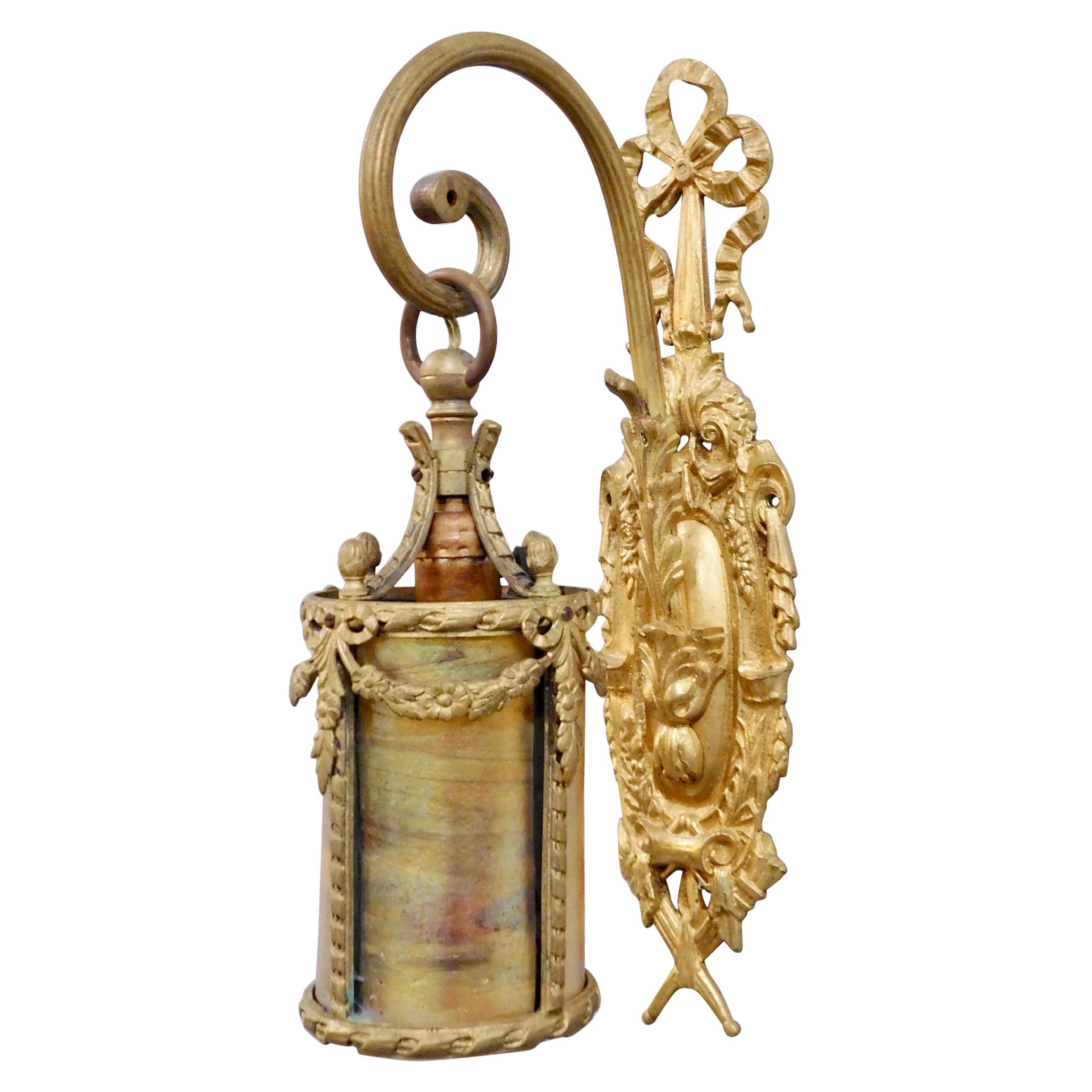 Neoclassical Gilt Bronze and Brass Sconce with Iridescent Shade, France, 1880 For Sale