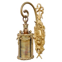 Antique Neoclassical Gilt Bronze and Brass Sconce with Iridescent Shade, France, 1880