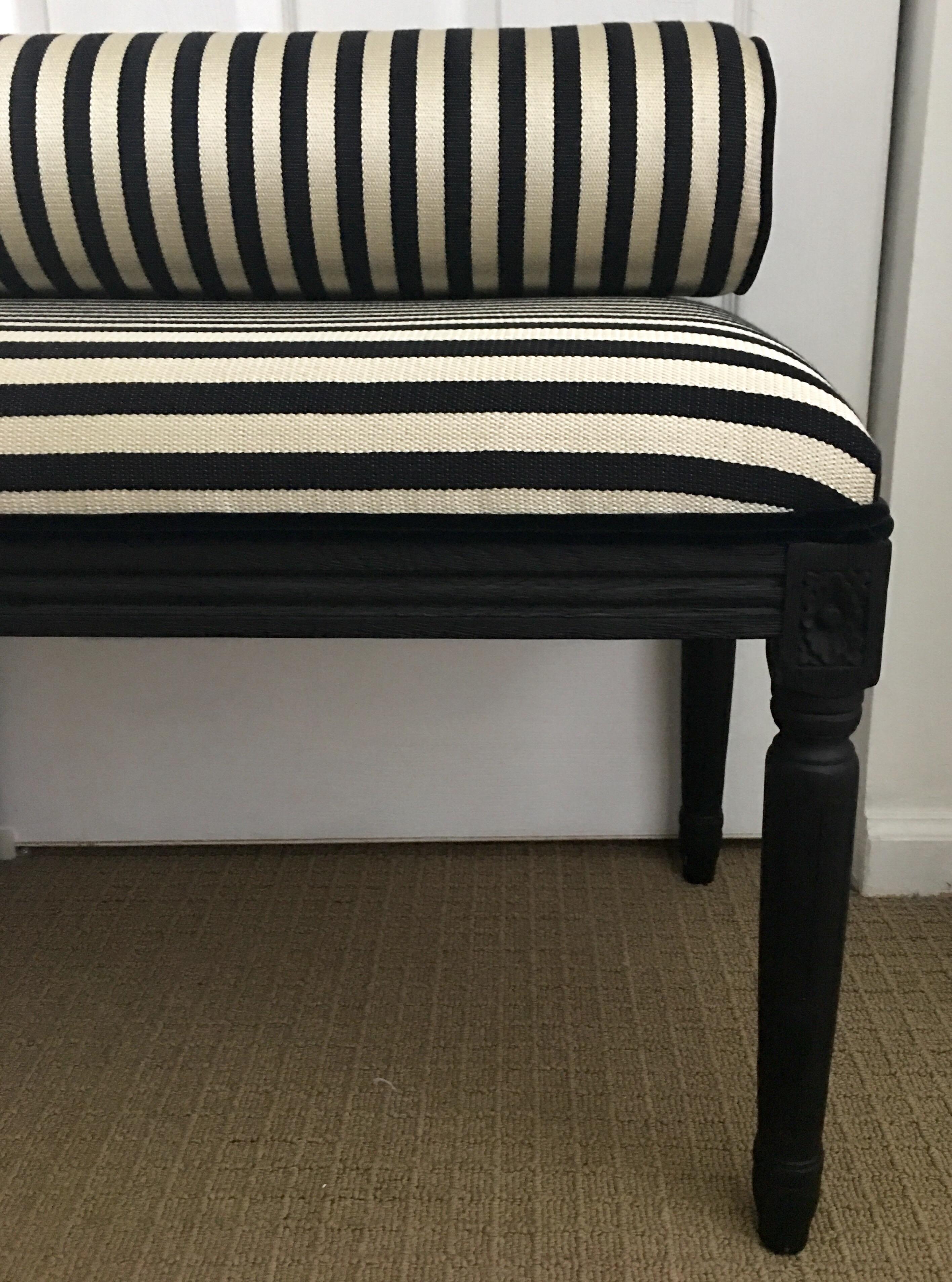 French Neoclassical Louis XVI Style Carved Wood Striped Bench Stool 3
