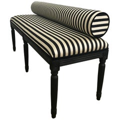 French Neoclassical Louis XVI Style Carved Wood Striped Bench Stool