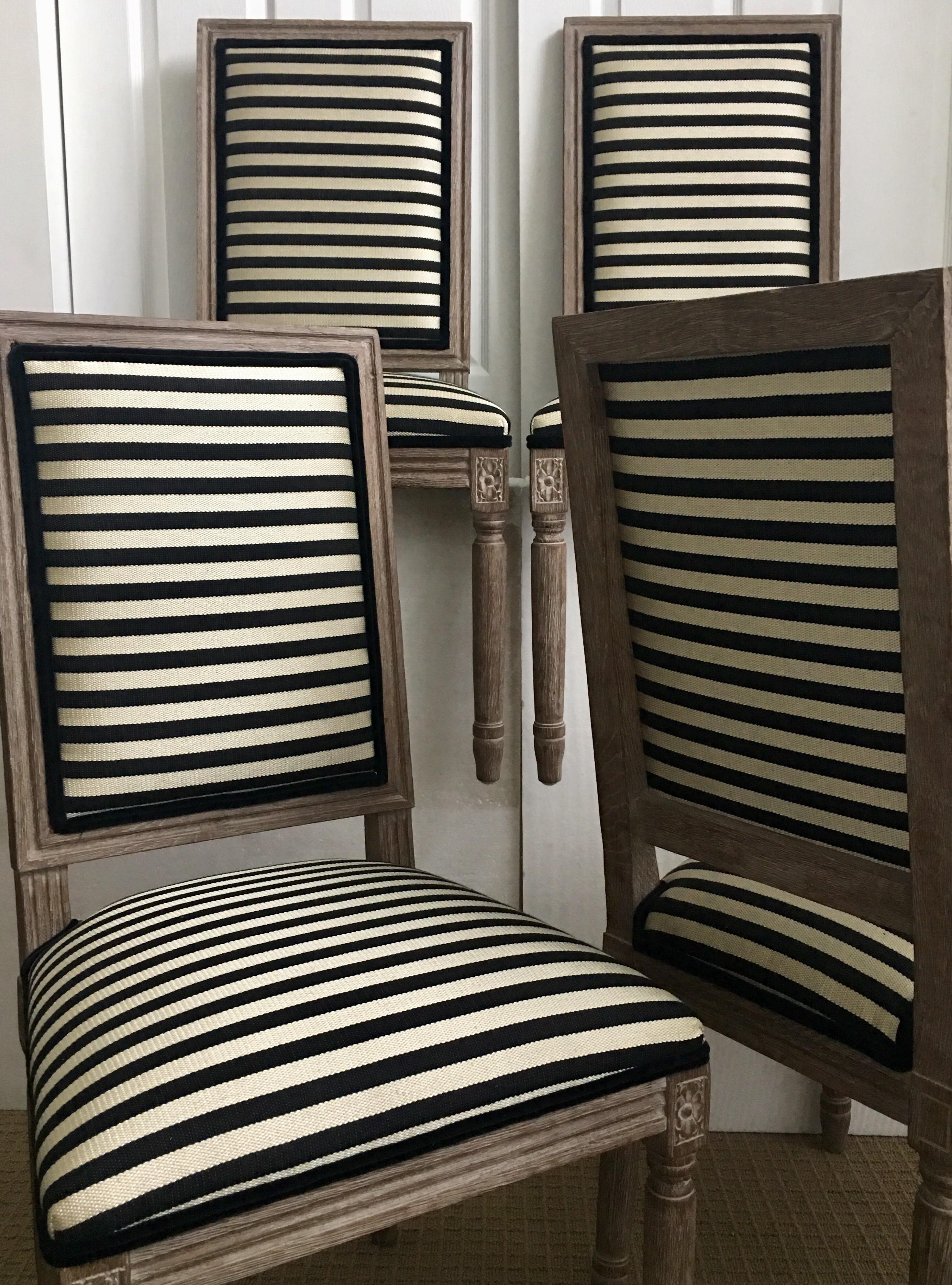 French Neoclassical Louis XVI Style Carved Wood Striped Dining Chairs 3