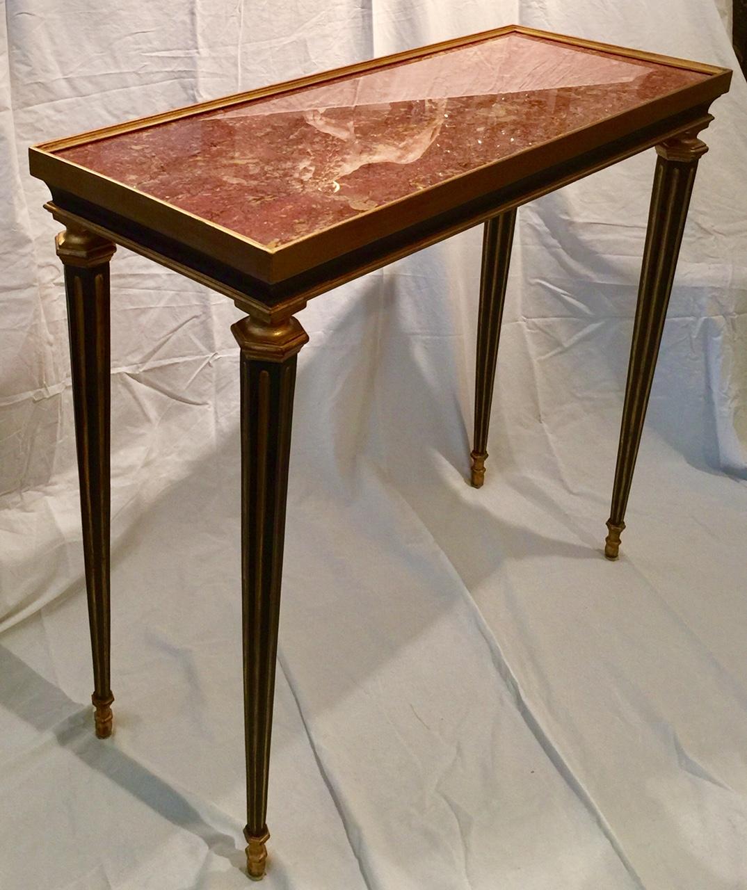 Ebonized French Neoclassical Louis XVI Style Console Table, Weisweiller Model, Marble Top