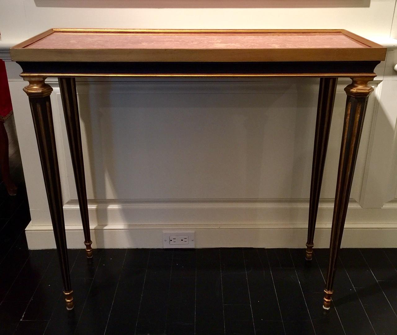 French Neoclassical Louis XVI Style Console Table, Weisweiller Model, Marble Top In Excellent Condition In Montreal, Quebec