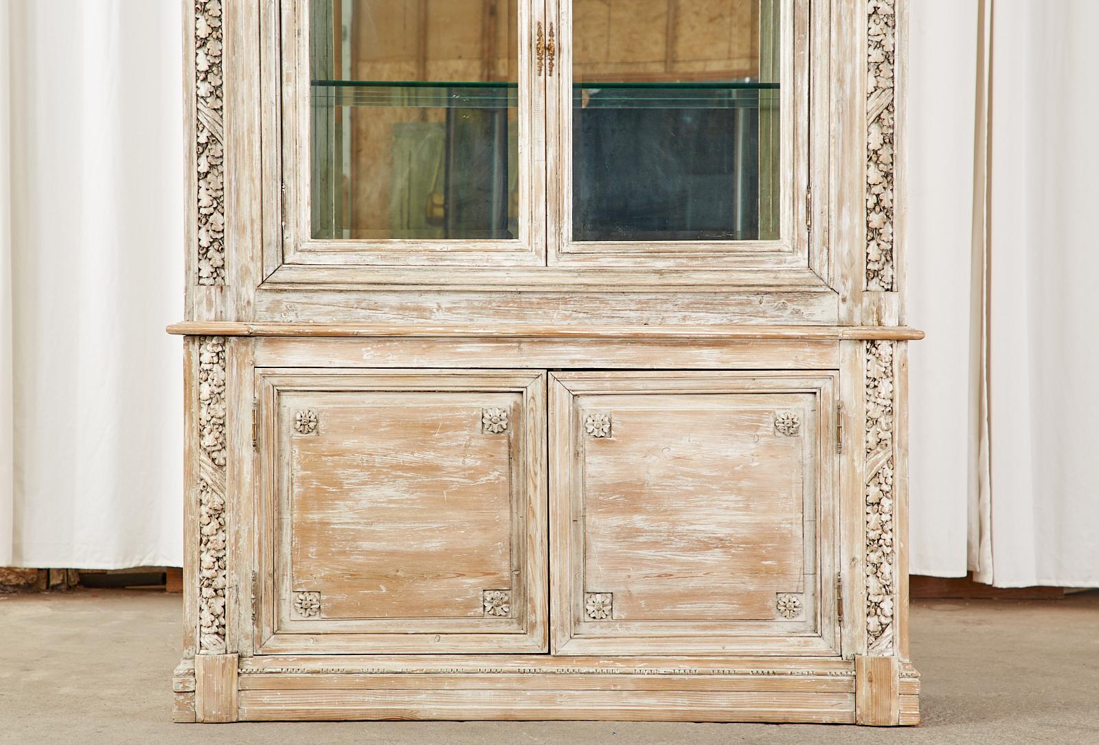 20th Century French Neoclassical Louis XVI Style Pine Bookcase Display Cabinet For Sale