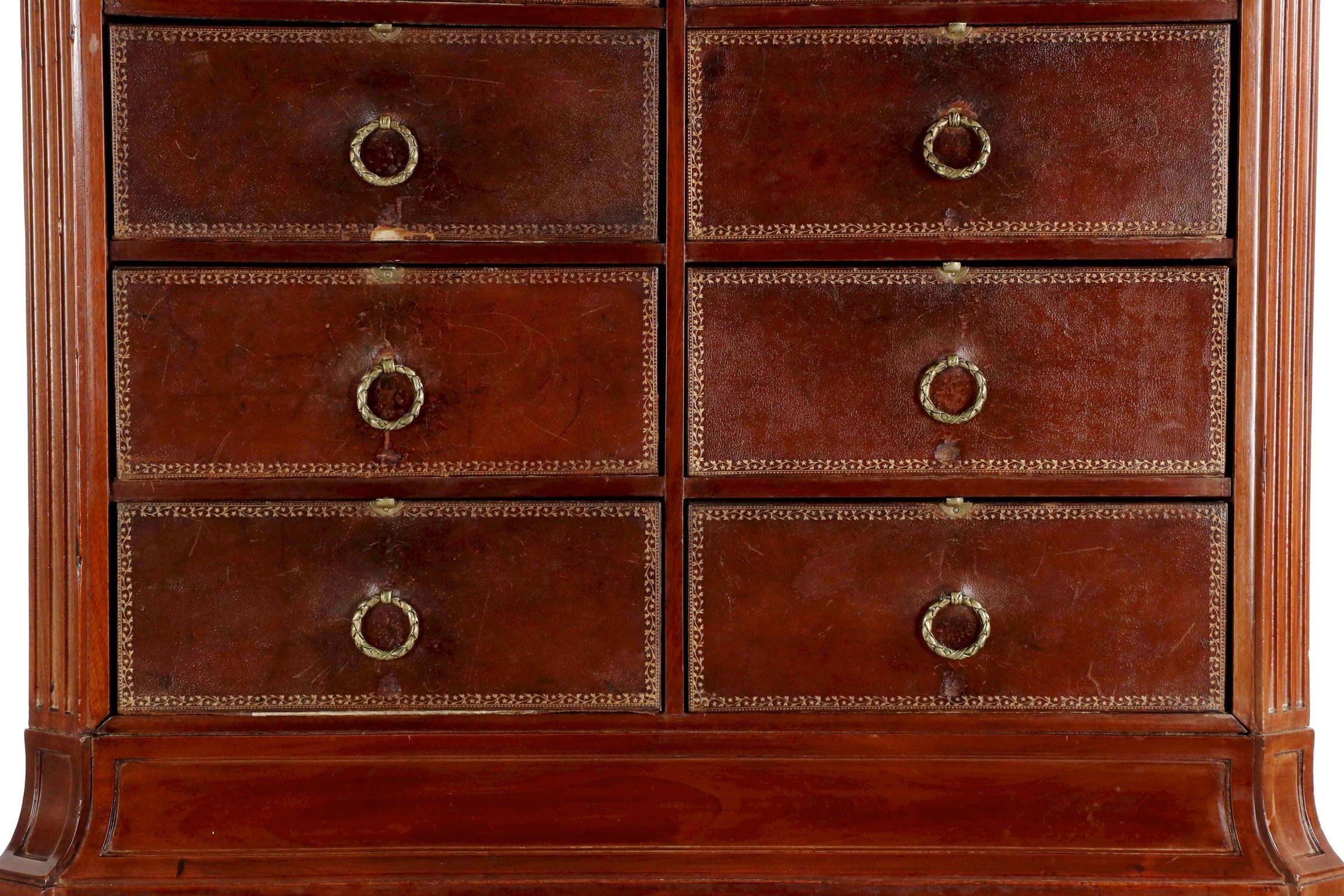 French Neoclassical Mahogany and Leather Antique Chest of Drawers Cartonnier 1