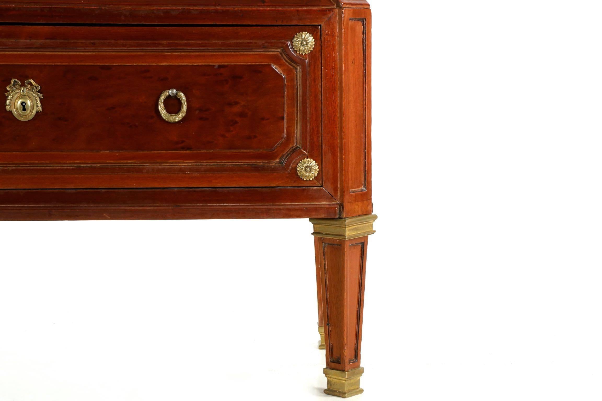 French Neoclassical Mahogany and Leather Antique Chest of Drawers Cartonnier 2
