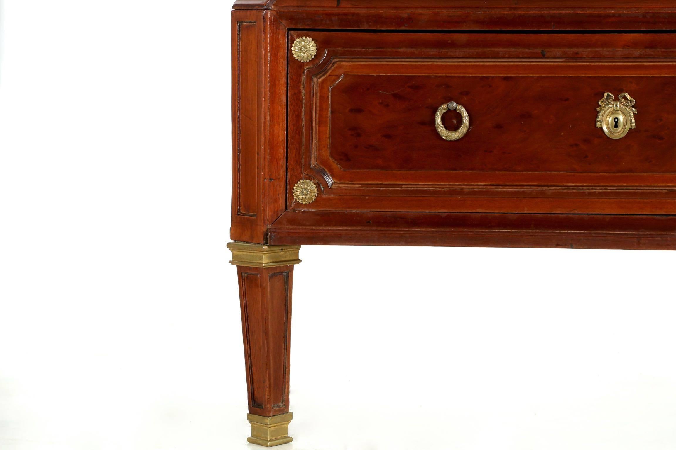 French Neoclassical Mahogany and Leather Antique Chest of Drawers Cartonnier 3