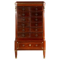 French Neoclassical Mahogany and Leather Antique Chest of Drawers Cartonnier