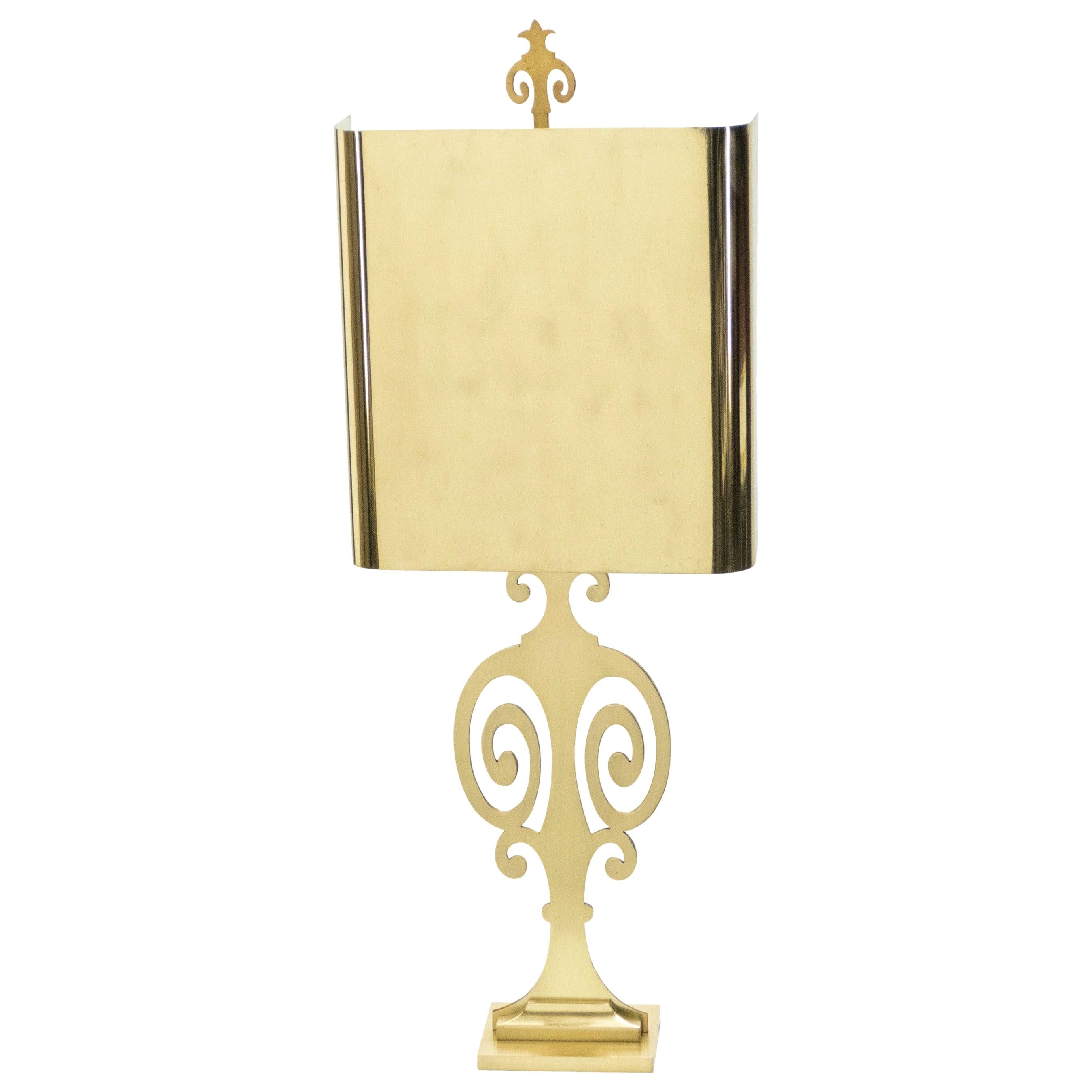 French Neoclassical Maison Charles Brass Lamp, 1970s