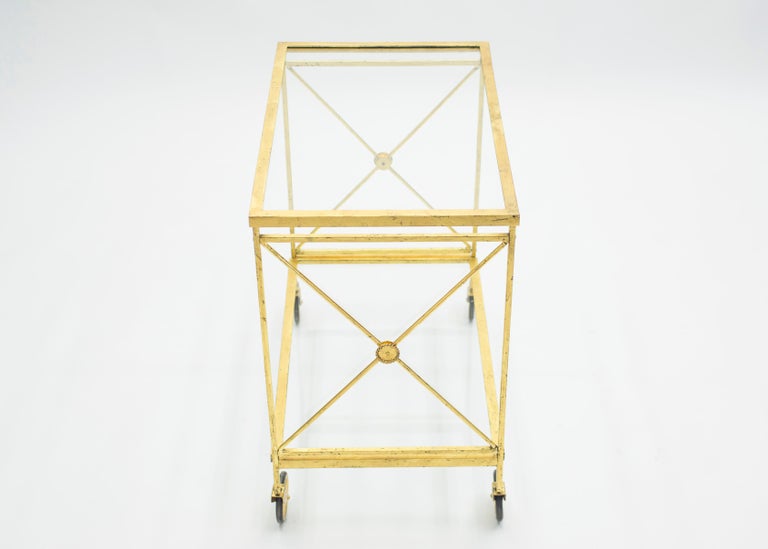 French Neoclassical Maison Jansen Gilded Iron Bar Cart, 1960s For Sale 5
