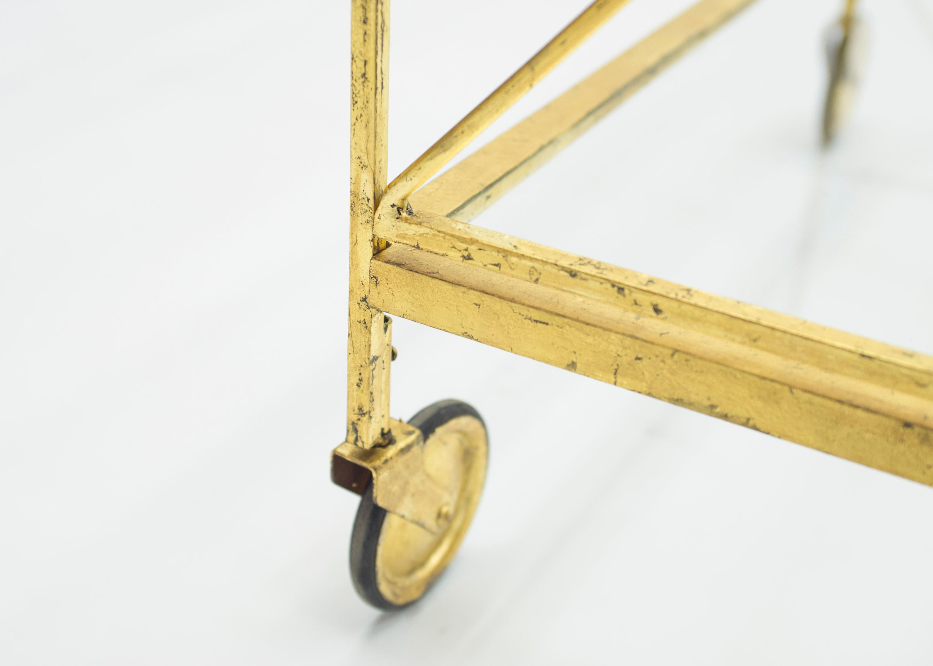 French Neoclassical Maison Jansen Gilded Iron Bar Cart, 1960s For Sale 11