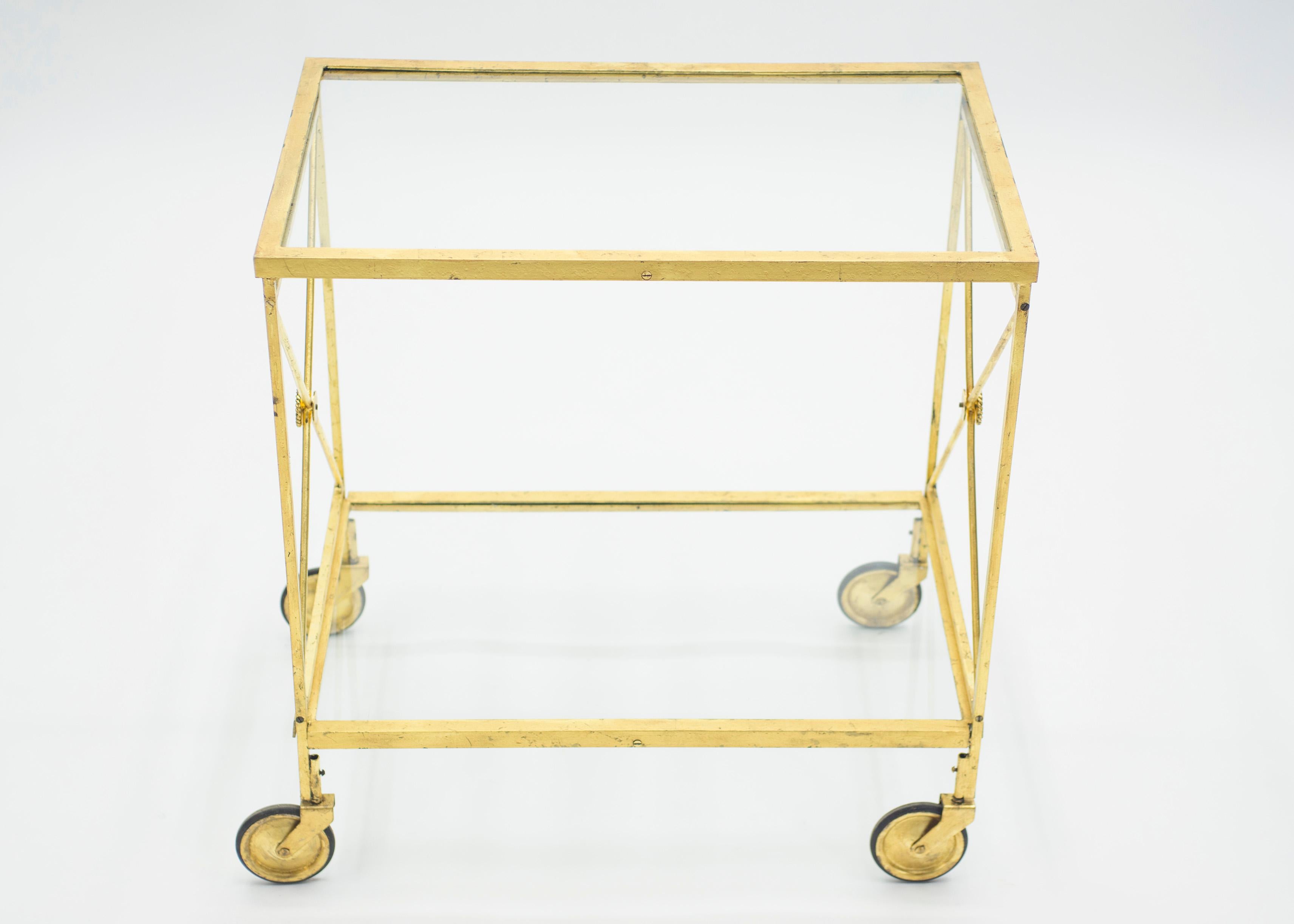 French Neoclassical Maison Jansen Gilded Iron Bar Cart, 1960s In Good Condition For Sale In Paris, IDF