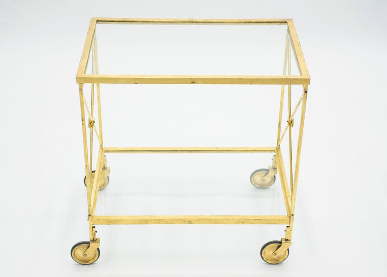 French Neoclassical Maison Jansen Gilded Iron Bar Cart, 1960s In Good Condition For Sale In Paris, FR