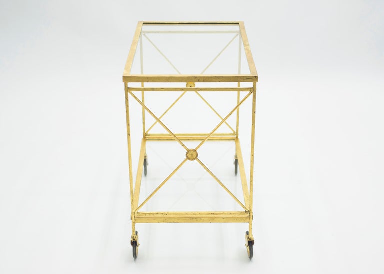 Mid-20th Century French Neoclassical Maison Jansen Gilded Iron Bar Cart, 1960s For Sale