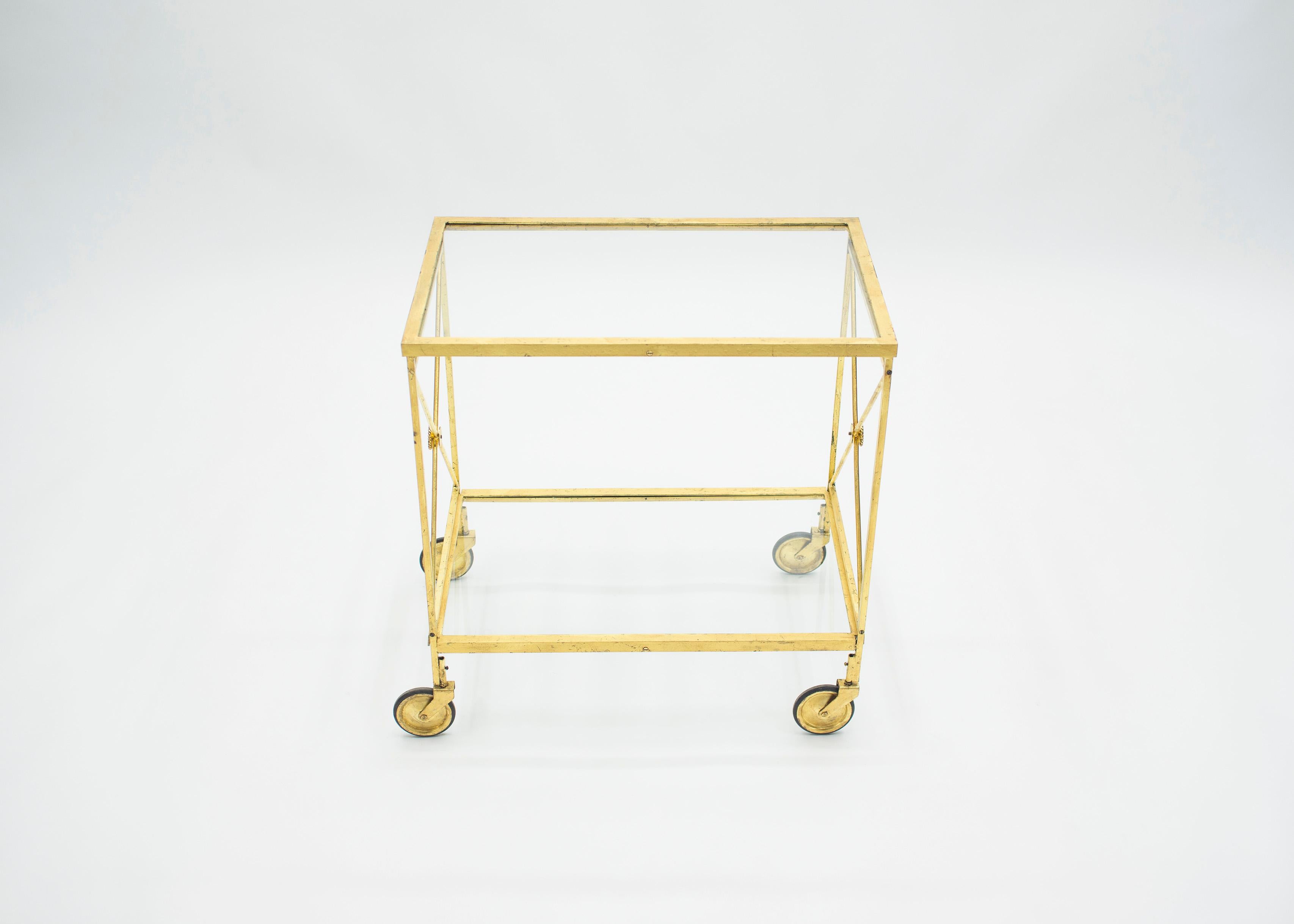 French Neoclassical Maison Jansen Gilded Iron Bar Cart, 1960s For Sale 1
