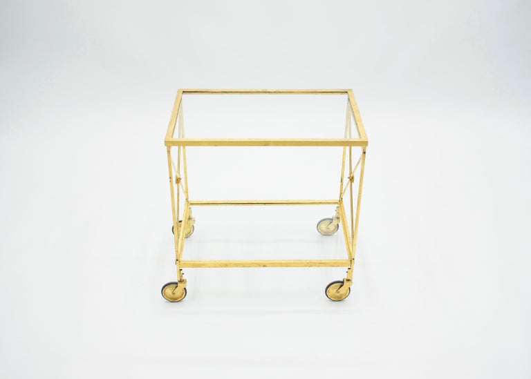 French Neoclassical Maison Jansen Gilded Iron Bar Cart, 1960s For Sale 1