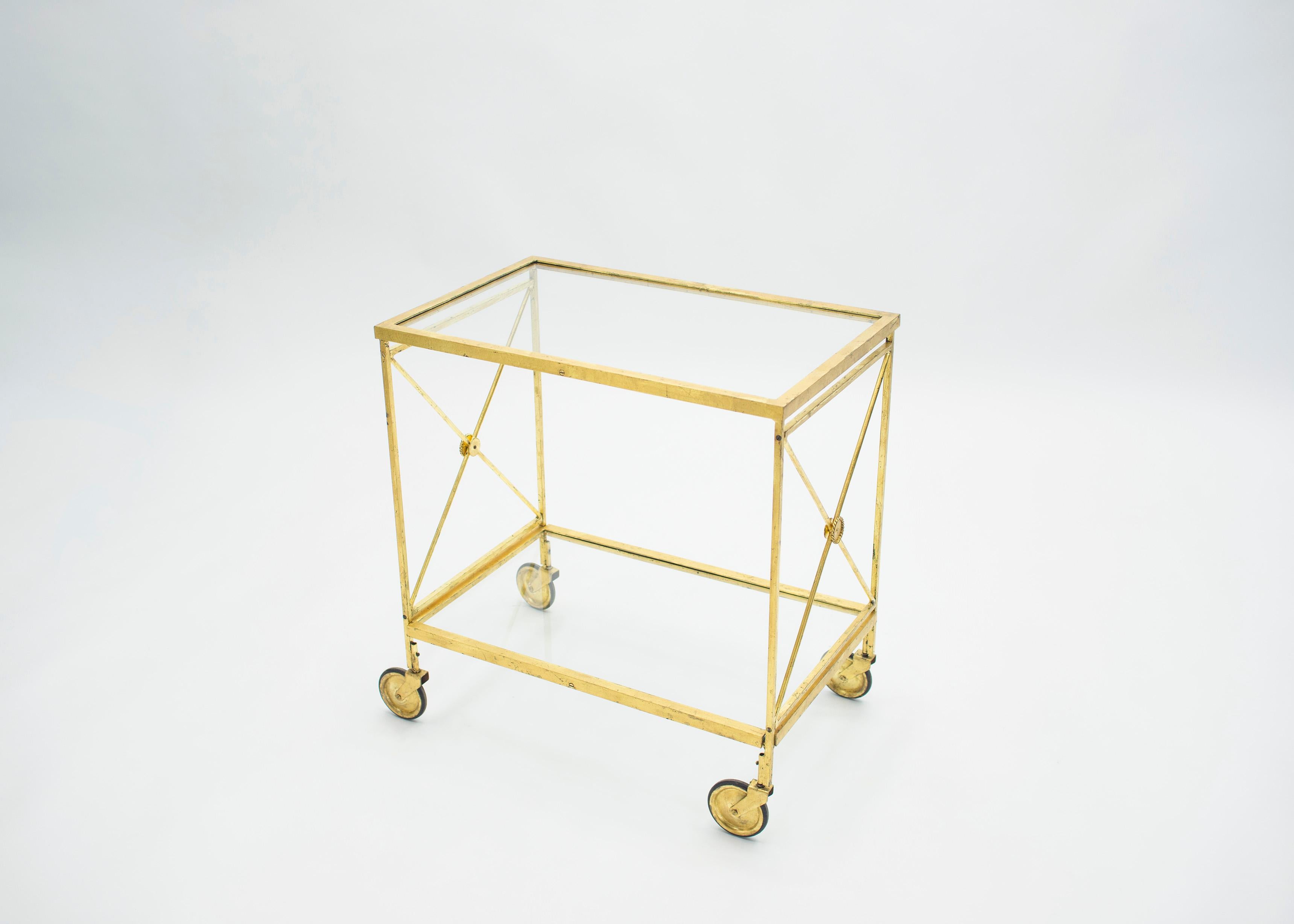 French Neoclassical Maison Jansen Gilded Iron Bar Cart, 1960s For Sale 2