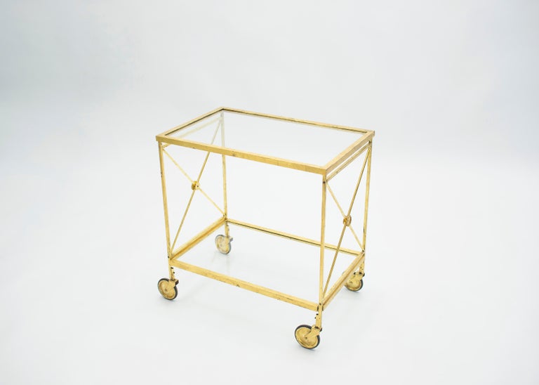 French Neoclassical Maison Jansen Gilded Iron Bar Cart, 1960s For Sale 2