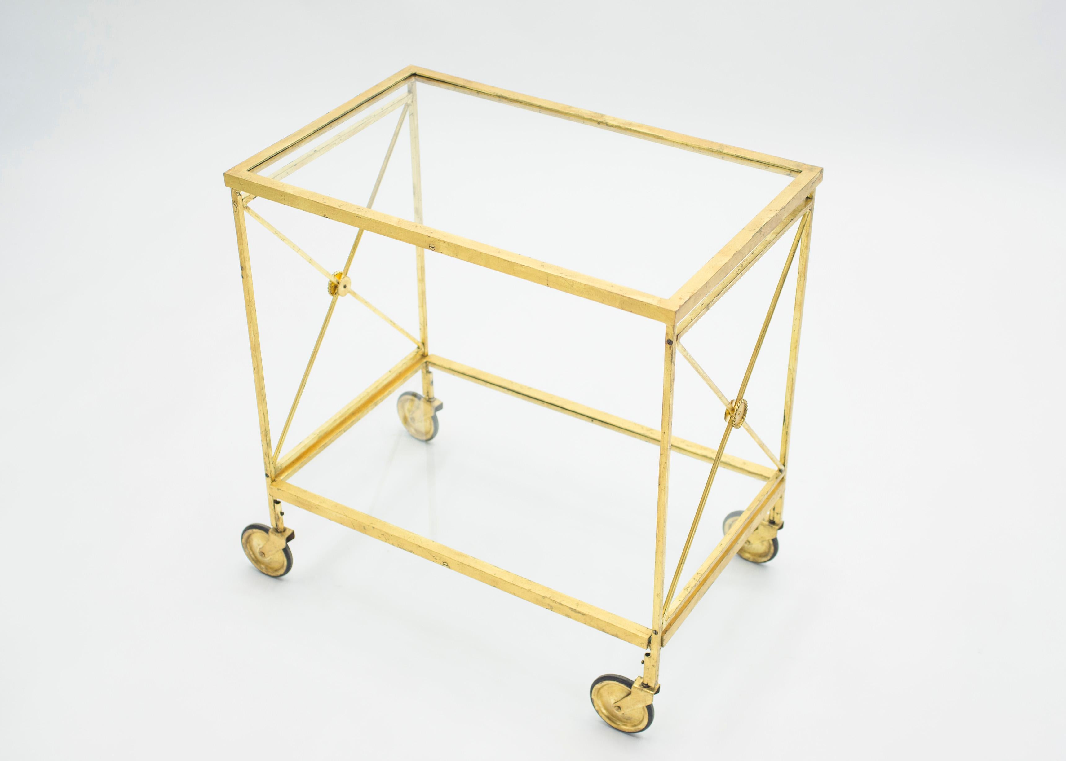 French Neoclassical Maison Jansen Gilded Iron Bar Cart, 1960s For Sale 3
