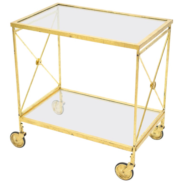 French Neoclassical Maison Jansen Gilded Iron Bar Cart, 1960s For Sale
