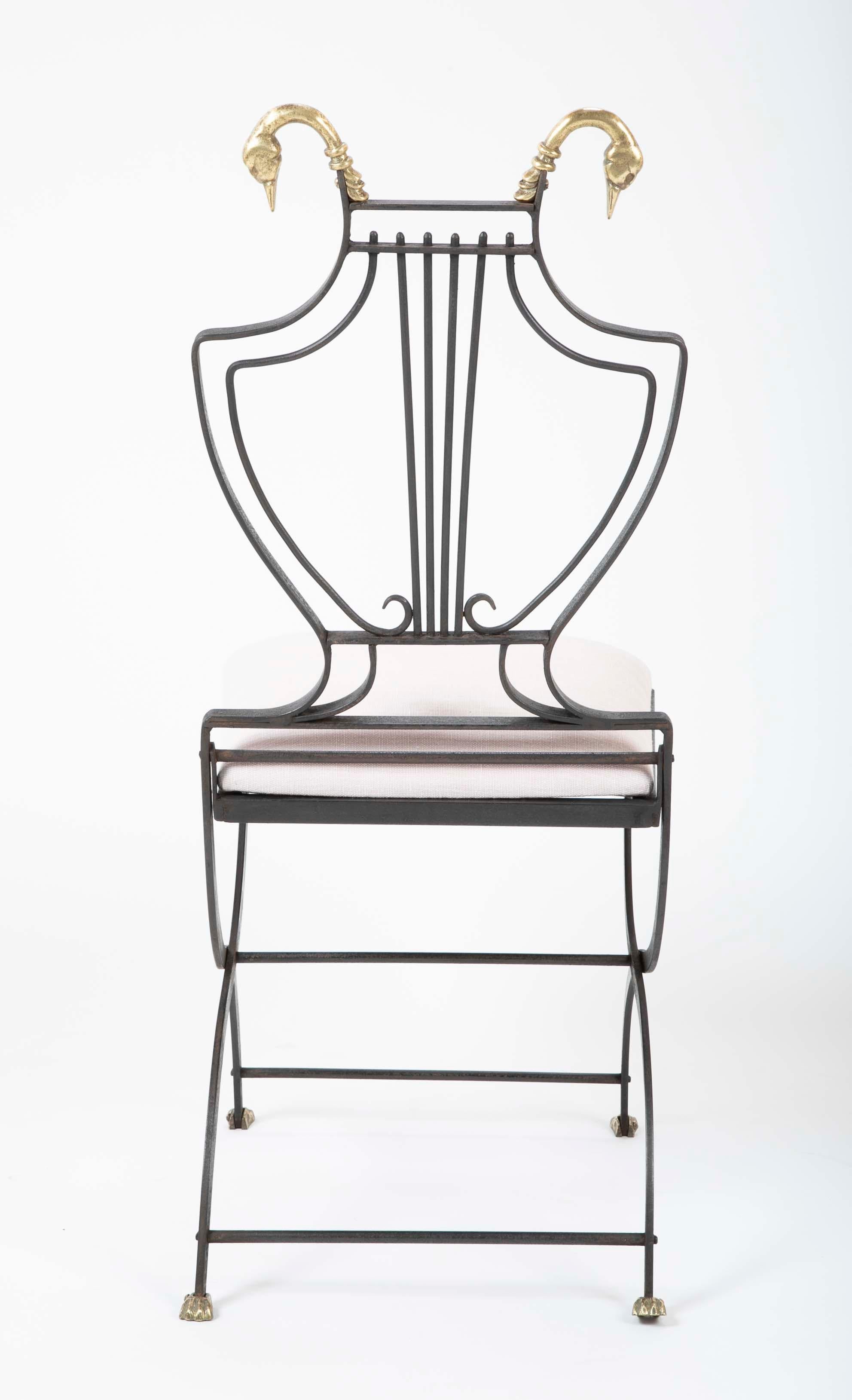 French Neoclassical Maison Jansen Iron and Bronze Folding Garden or Side Chair 5