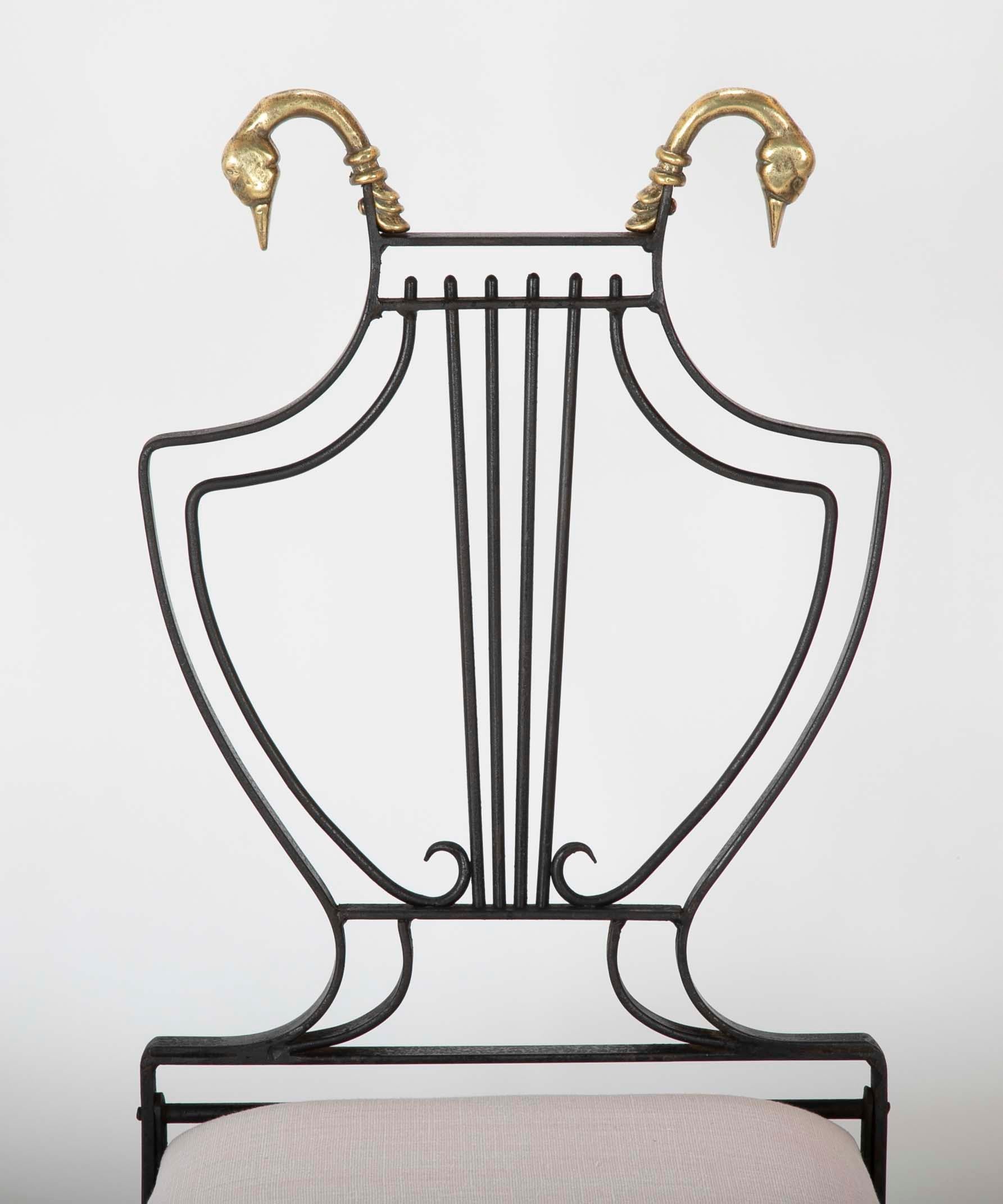 Cast French Neoclassical Maison Jansen Iron and Bronze Folding Garden or Side Chair