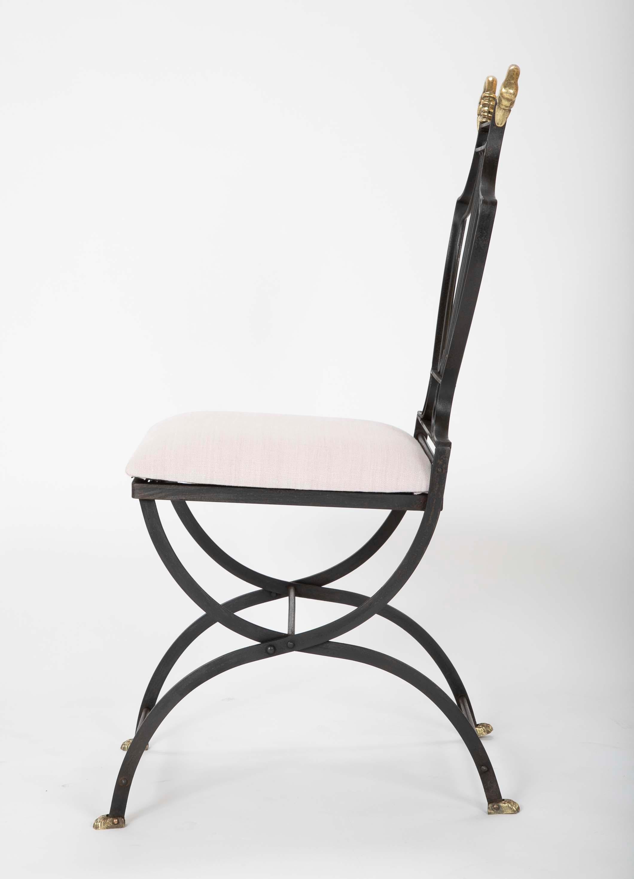 French Neoclassical Maison Jansen Iron and Bronze Folding Garden or Side Chair 3