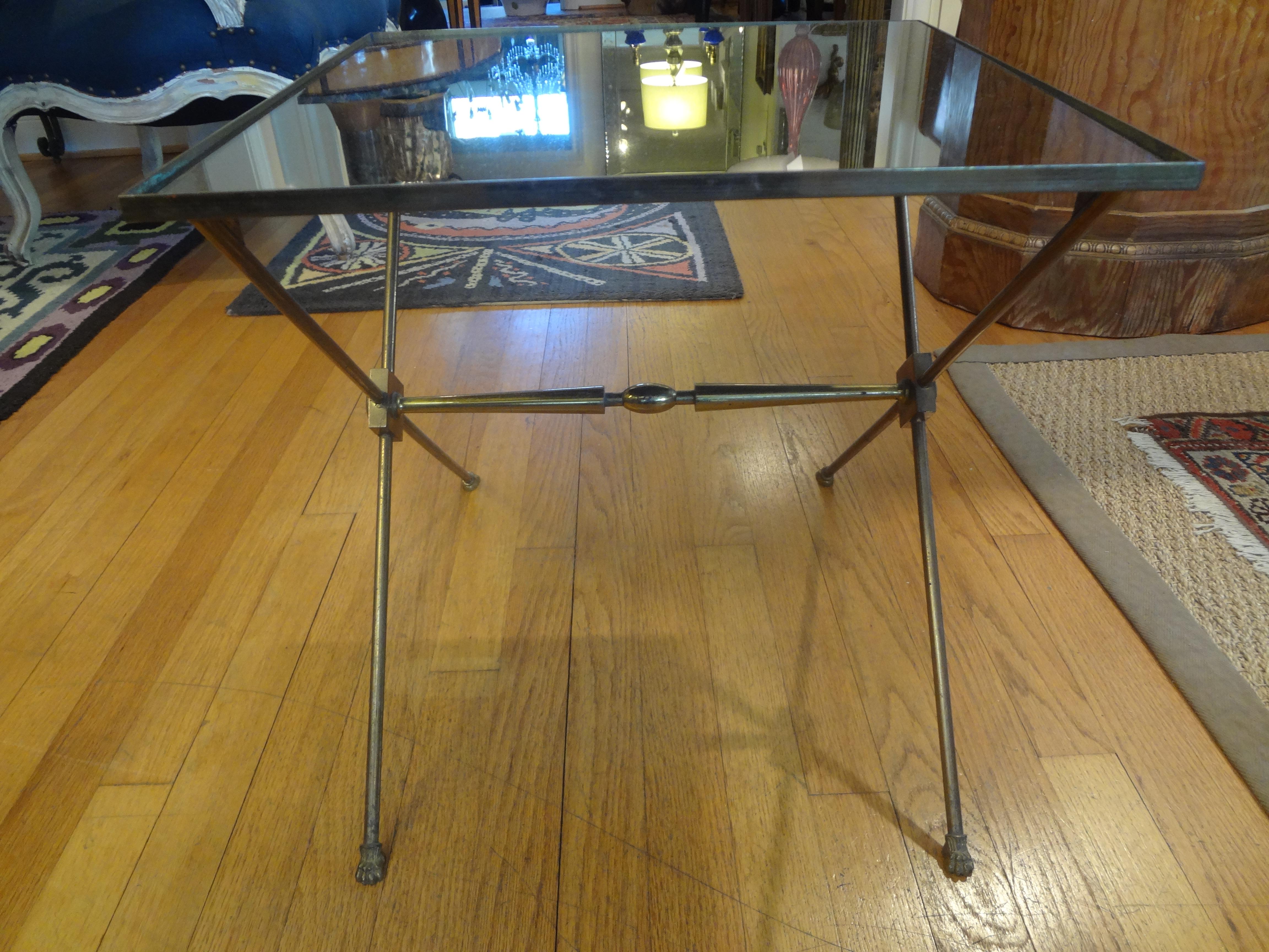 French Maison Bagués Style Brass Table with Mirrored Top In Good Condition For Sale In Houston, TX
