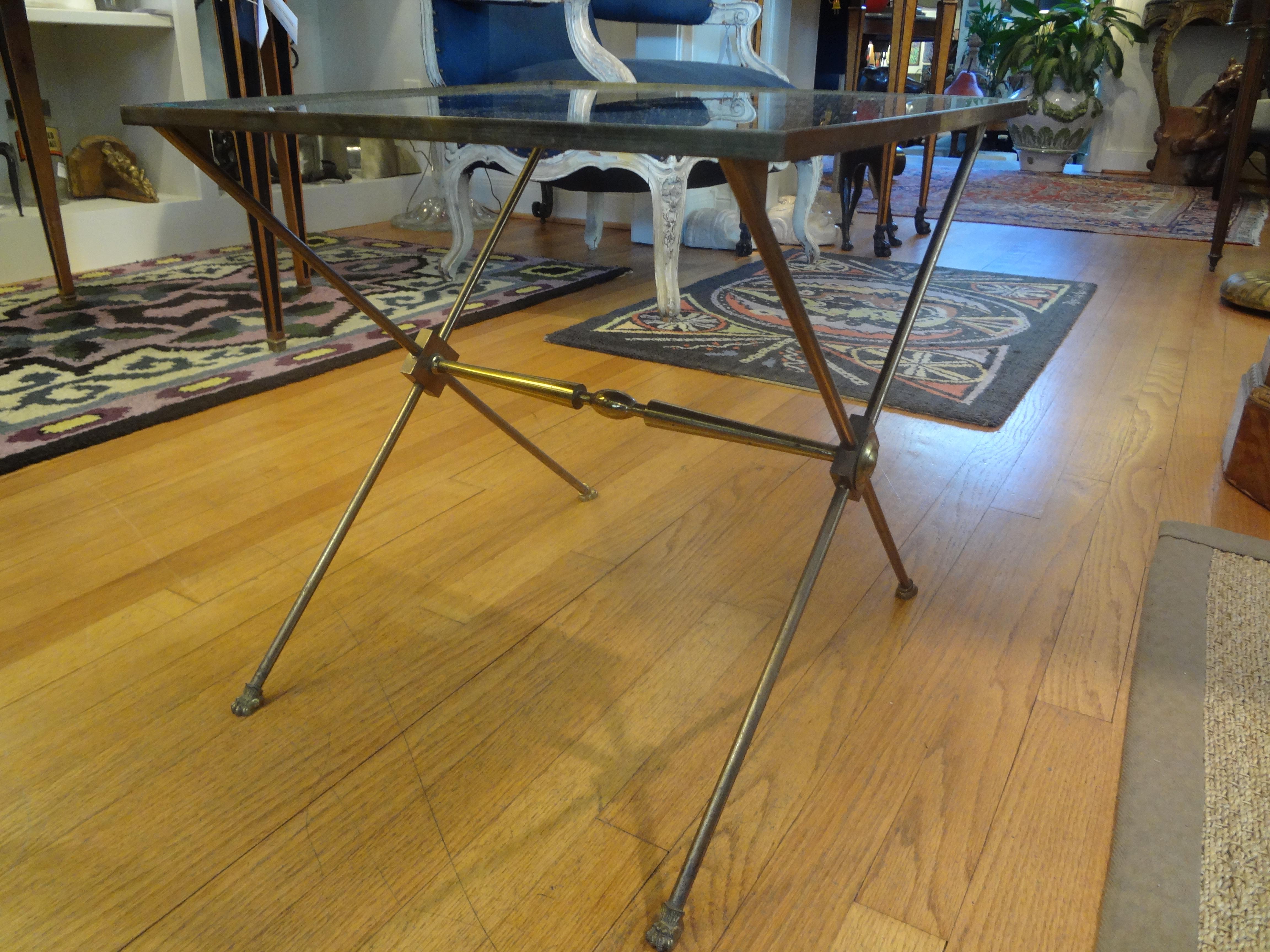 French Maison Bagués Style Brass Table with Mirrored Top For Sale 2