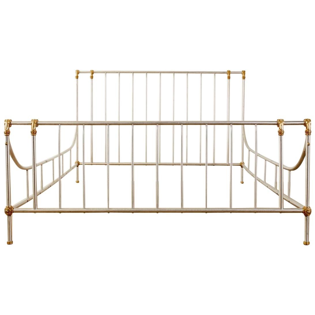 French Neoclassical Maison Jansen Style Bronze Steel Bed
